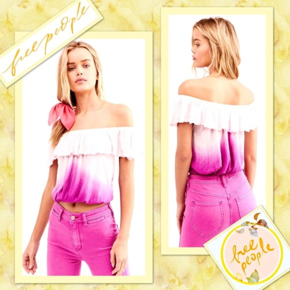 NWOT Free People Cora Lee ombré tie dye boho Ruffle off shoulder peasant…